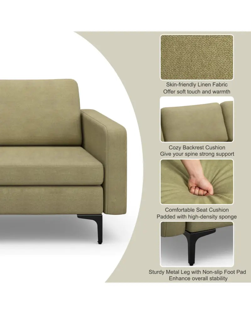 Convertible Leather Sofa Couch with Magazine Pockets 3-Seat with 2 USB Port-Green - Green - Sofas & Loveseats