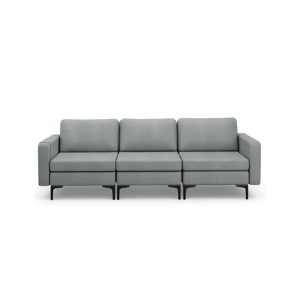 Convertible Leather Sofa Couch with Magazine Pockets 3-Seat with 2 USB Port-Dark Gray - Dark Gray - Sofas & Loveseats