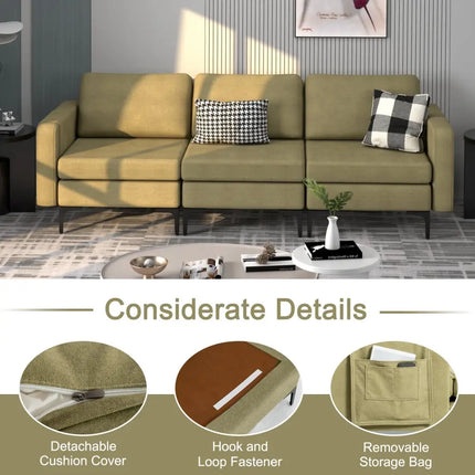 Convertible Leather Sofa Couch with Magazine Pockets 3-Seat with 2 USB Port-Green - Green - Sofas & Loveseats