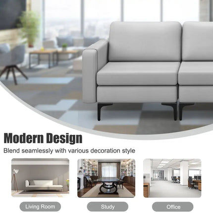 Convertible Leather Sofa Couch with Magazine Pockets 3-Seat with 2 USB Port-Light Gray - Light Gray - Sofas & Loveseats