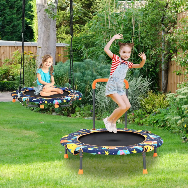 Convertible Swing and Trampoline Set with Upholstered Handrail - Multicolor - Trampolines