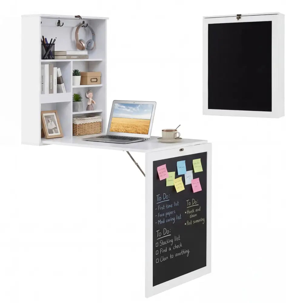 Convertible Wall Mounted Table with A Chalkboard-White - White - Laptop Tables & Printer Stands