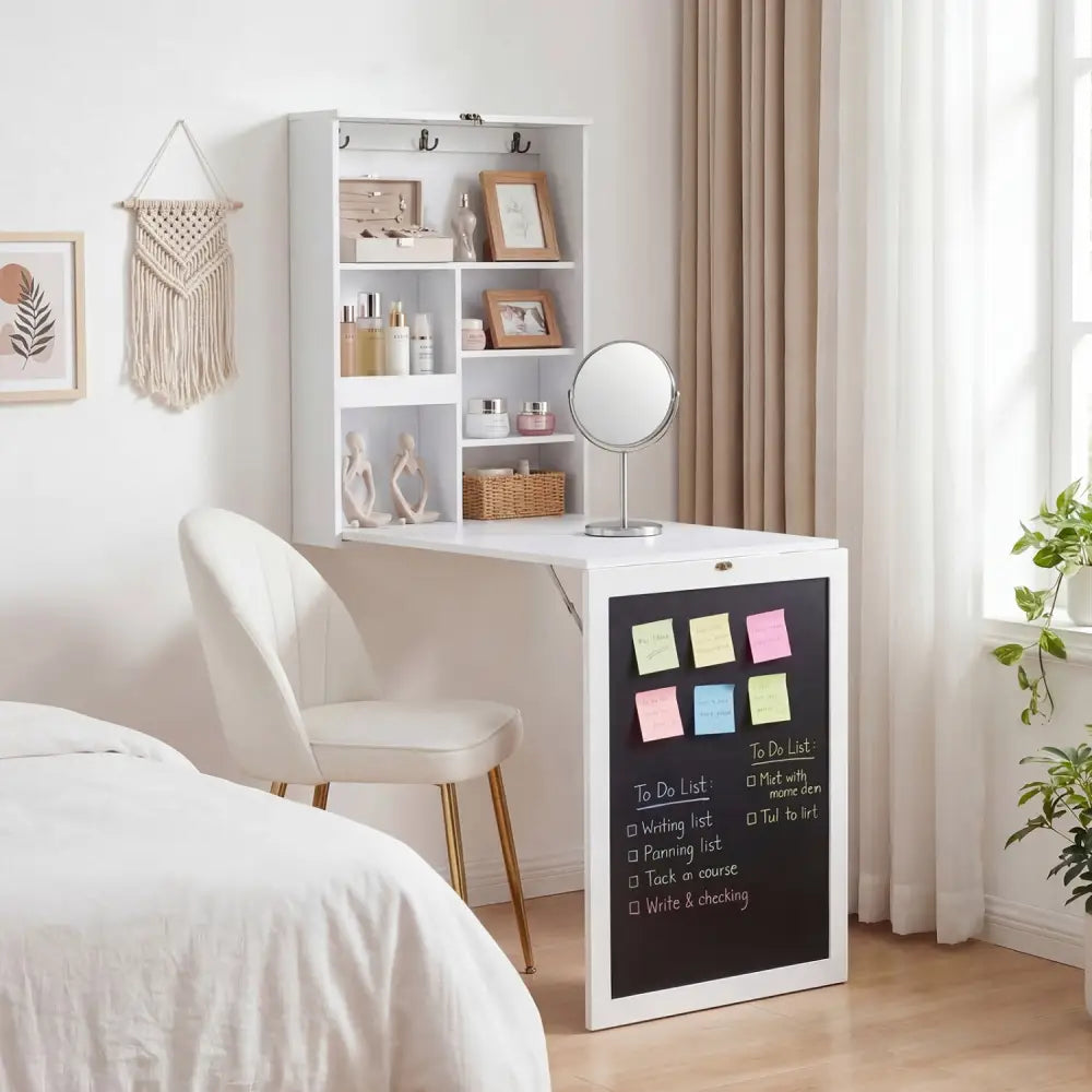 Convertible Wall Mounted Table with A Chalkboard-White - White - Laptop Tables & Printer Stands