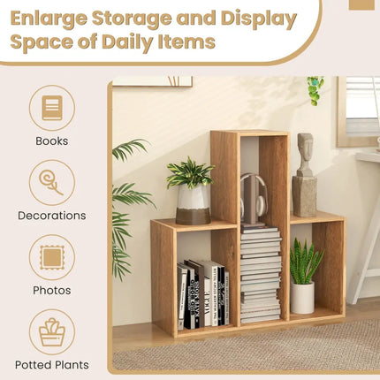 Convex Bookshelf 3-Shelf Open Bookcase Room Organizer with Anti-Toppling Device - Natural - Bookcases