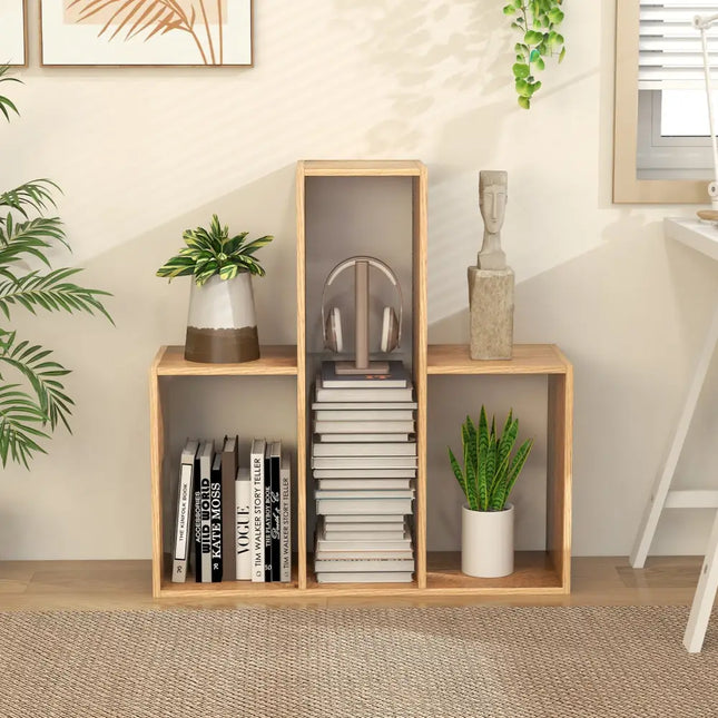 Convex Bookshelf 3-Shelf Open Bookcase Room Organizer with Anti-Toppling Device - Natural - Bookcases