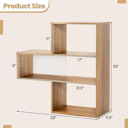 Convex Bookshelf 3-Shelf Open Bookcase Room Organizer with Anti-Toppling Device - Natural - Bookcases
