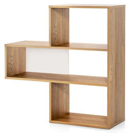Convex Bookshelf 3-Shelf Open Bookcase Room Organizer with Anti-Toppling Device - Natural - Bookcases