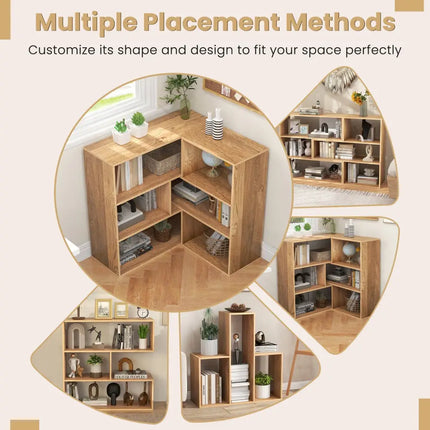 Convex Bookshelf 3-Shelf Open Bookcase Room Organizer with Anti-Toppling Device - Natural - Bookcases