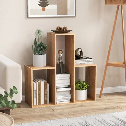 Convex Bookshelf 3-Shelf Open Bookcase Room Organizer with Anti-Toppling Device - Natural - Bookcases