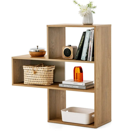 Convex Bookshelf 3-Shelf Open Bookcase Room Organizer with Anti-Toppling Device - Natural - Bookcases
