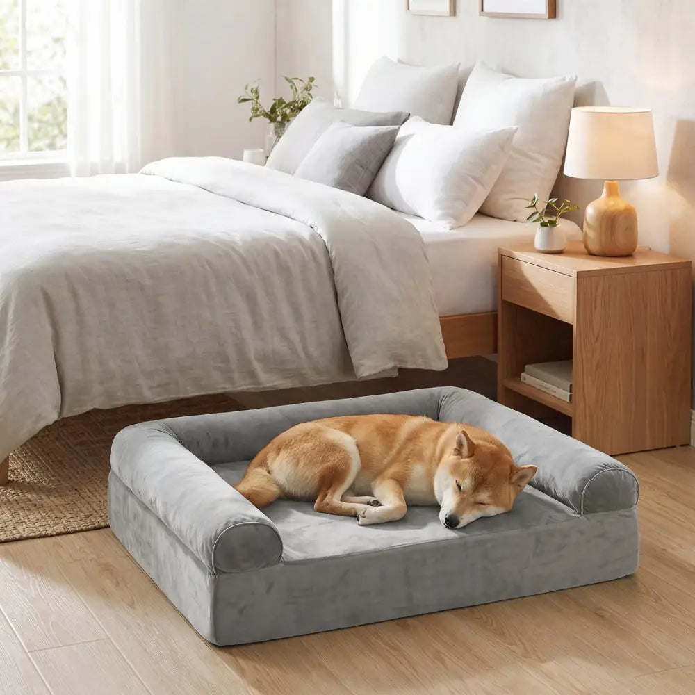 Cooling Gel Memory Foam Dog Bed for Medium Dogs with Washable Cover-Light Gray - Light Gray - Dog Supplies