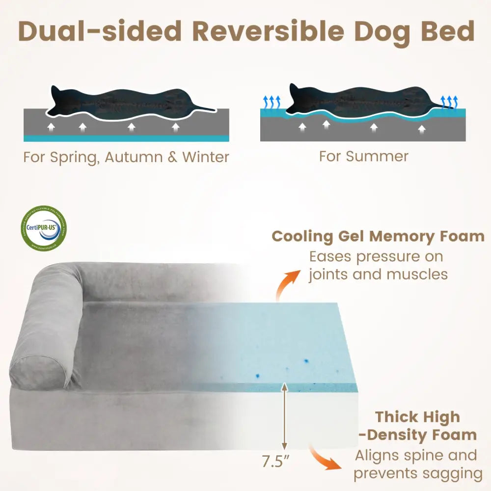 Cooling Gel Memory Foam Dog Bed for Medium Dogs with Washable Cover-Light Gray - Light Gray - Dog Supplies
