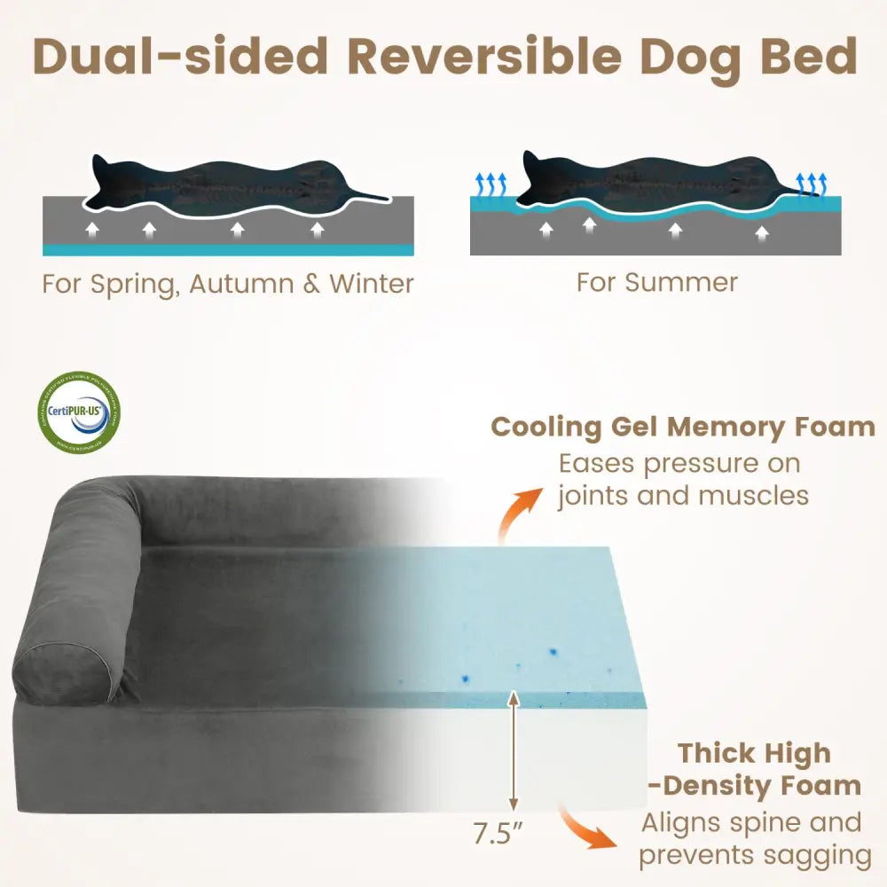 Cooling Gel Memory Foam Dog Bed for Medium Dogs with Washable Cover-Dark Gray - Dark Gray - Dog Supplies