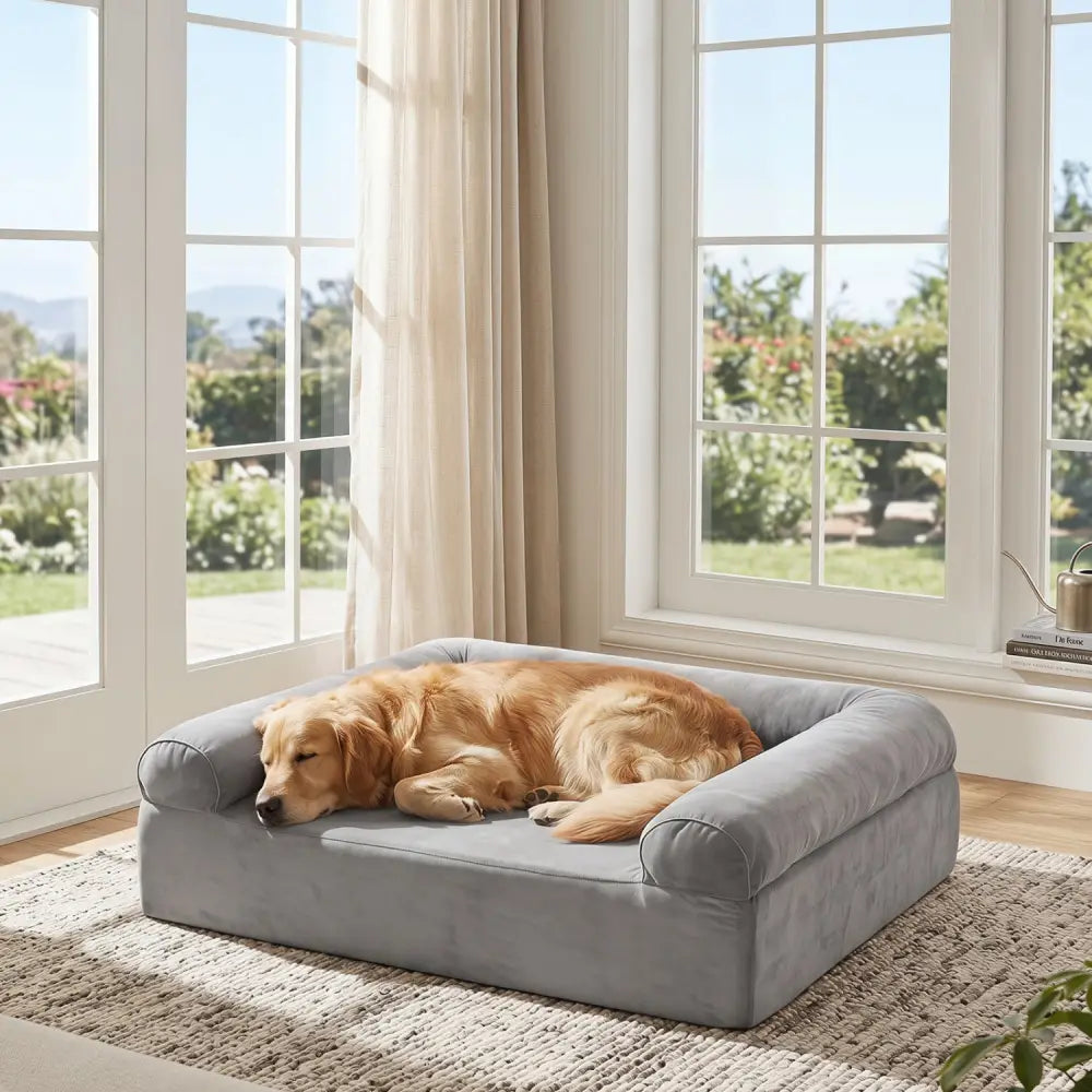 Cooling Gel Memory Foam Dog Bed for Medium Dogs with Washable Cover-Light Gray - Light Gray - Dog Supplies