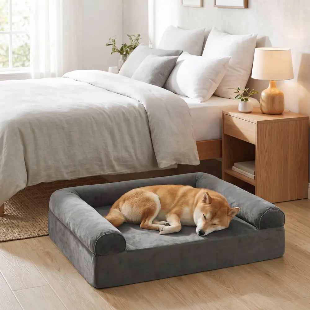Cooling Gel Memory Foam Dog Bed for Medium Dogs with Washable Cover-Dark Gray - Dark Gray - Dog Supplies