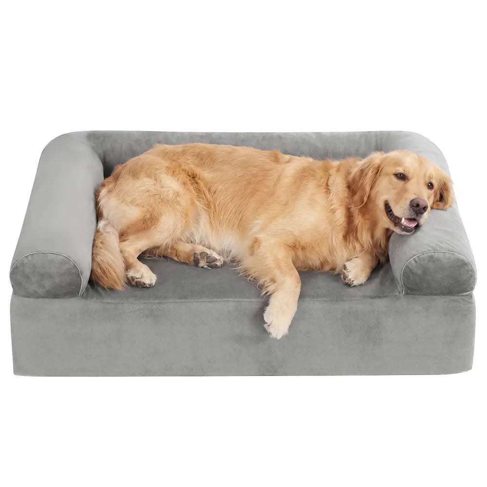 Cooling Gel Memory Foam Dog Bed for Medium Dogs with Washable Cover-Light Gray - Light Gray - Dog Supplies