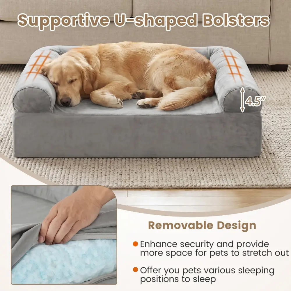 Cooling Gel Memory Foam Dog Bed for Medium Dogs with Washable Cover-Light Gray - Light Gray - Dog Supplies