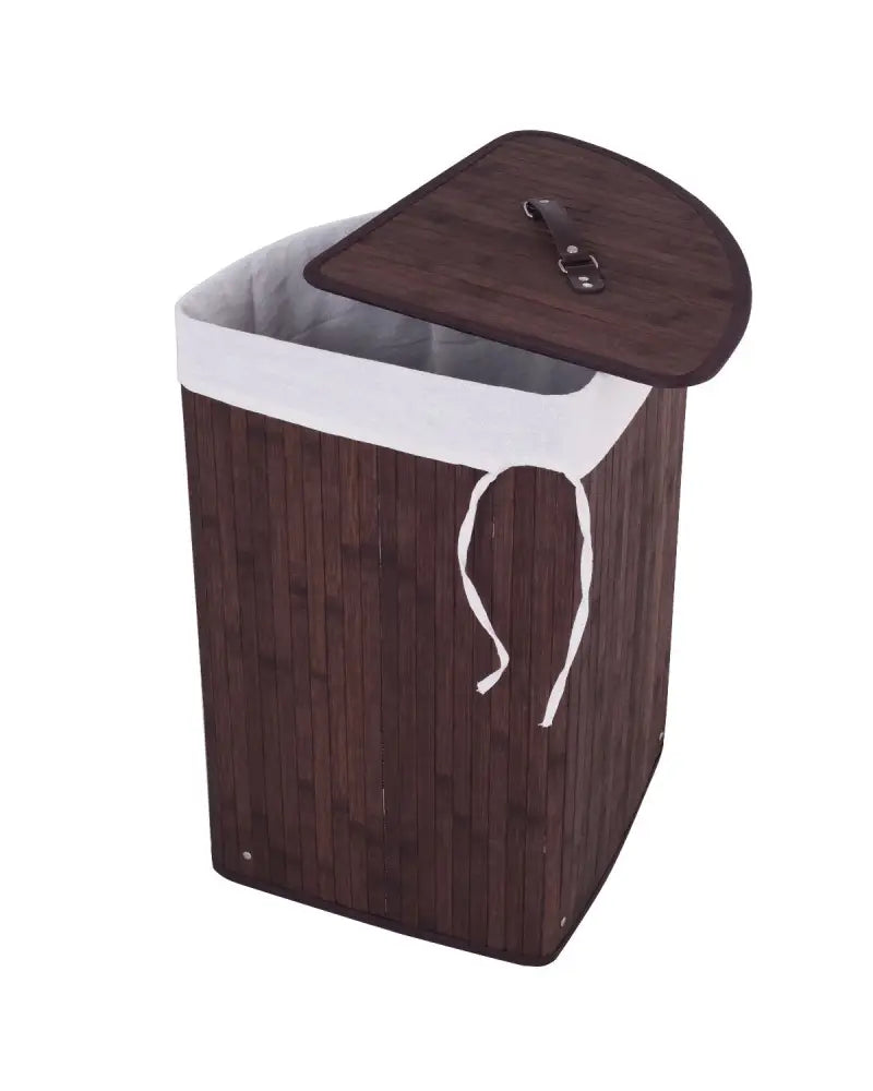 Corner Bamboo Hamper Laundry Basket-Brown - Brown - Laundry Baskets