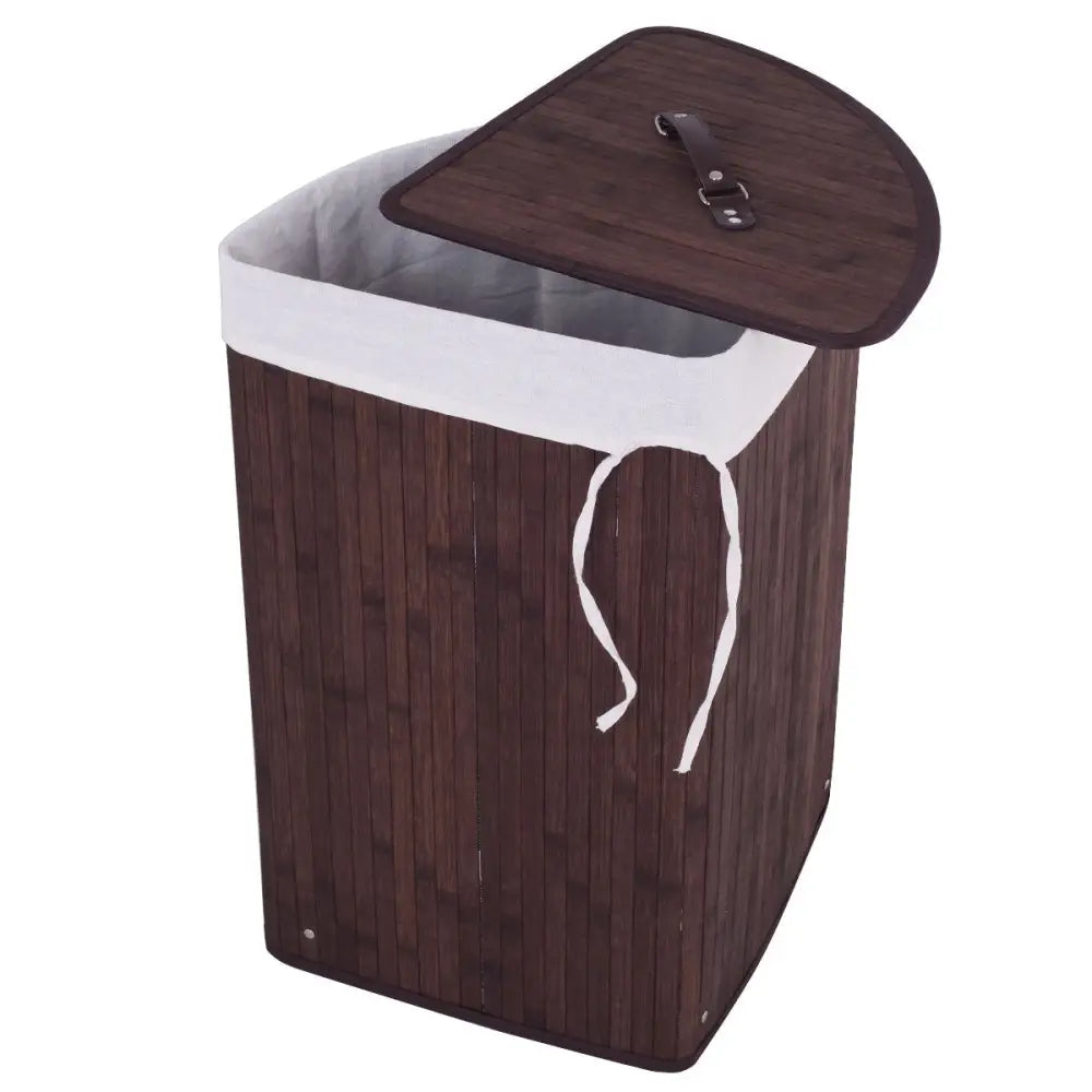 Corner Bamboo Hamper Laundry Basket-Brown - Brown - Laundry Baskets