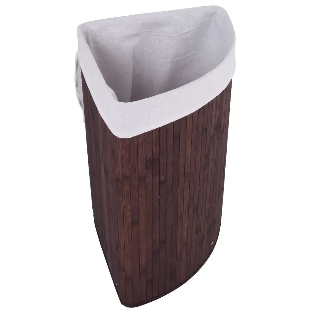 Corner Bamboo Hamper Laundry Basket-Brown - Brown - Laundry Baskets