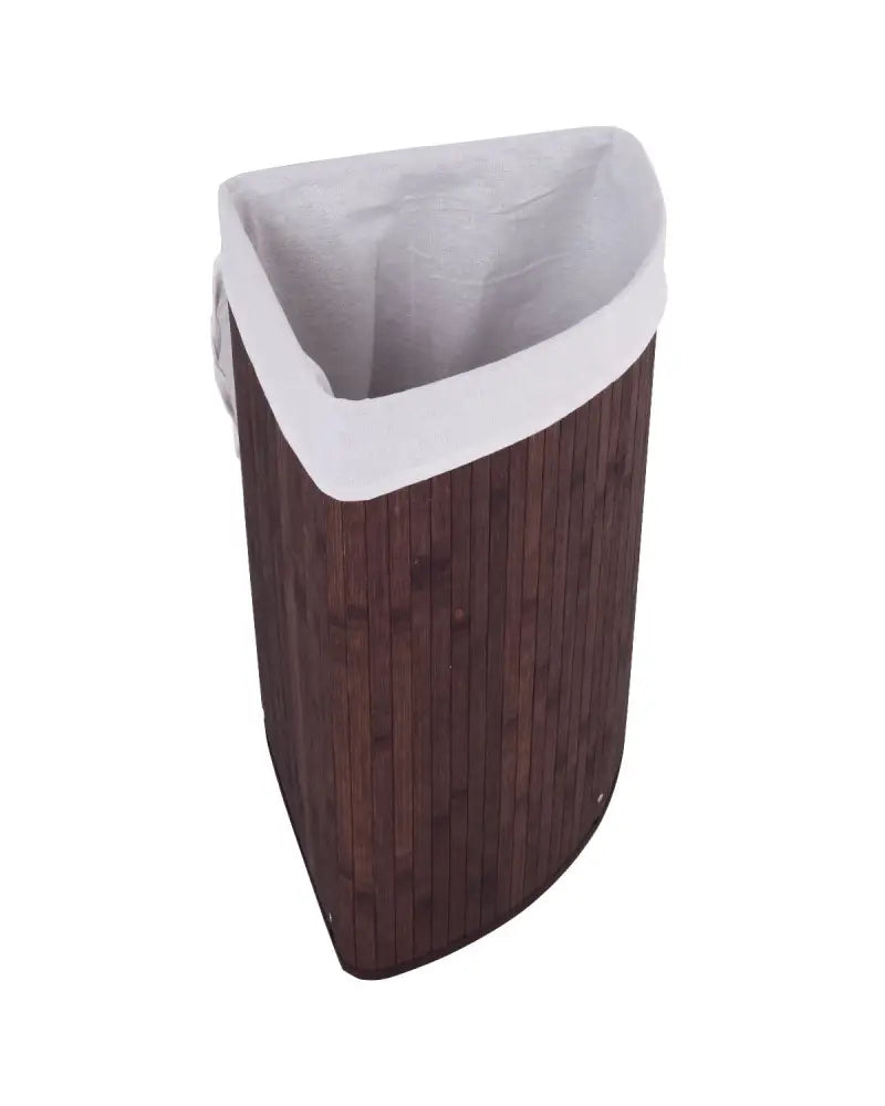 Corner Bamboo Hamper Laundry Basket-Brown - Brown - Laundry Baskets