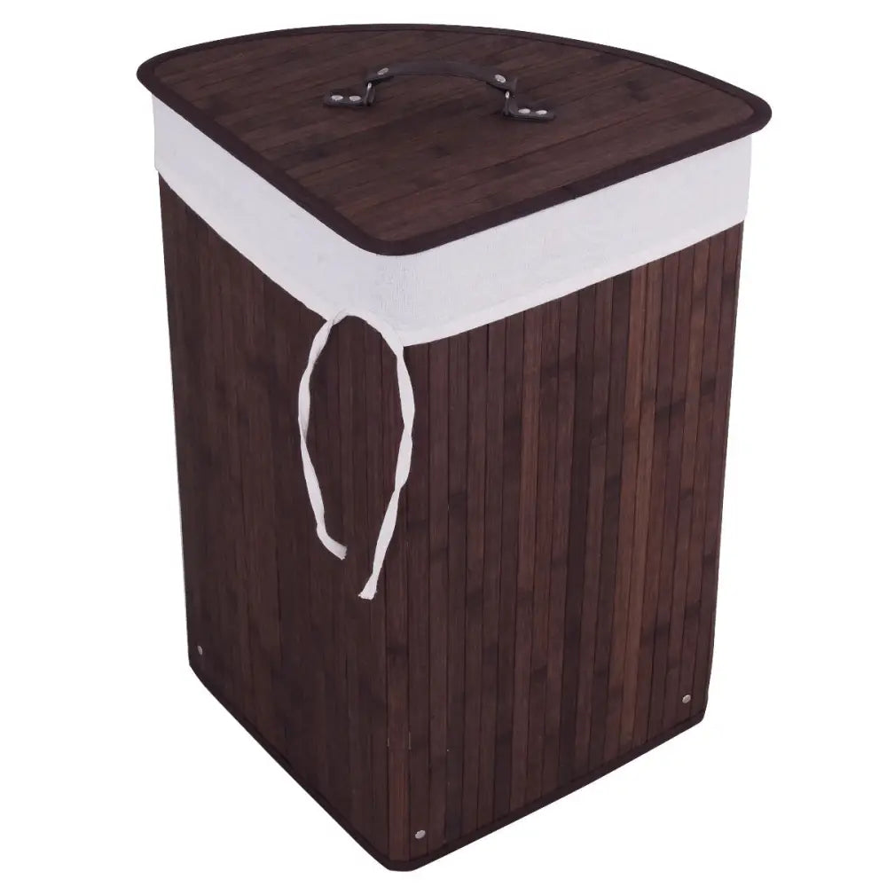 Corner Bamboo Hamper Laundry Basket-Brown - Brown - Laundry Baskets