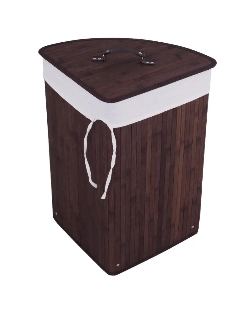 Corner Bamboo Hamper Laundry Basket-Brown - Brown - Laundry Baskets