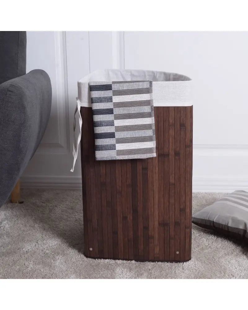 Corner Bamboo Hamper Laundry Basket-Brown - Brown - Laundry Baskets