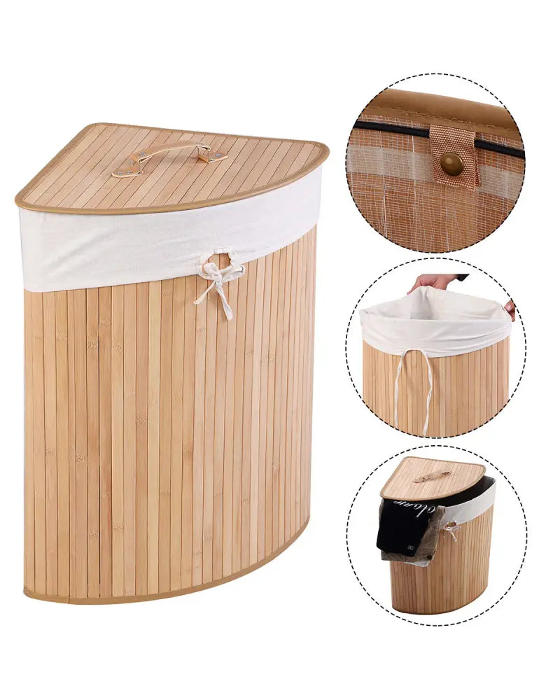 Corner Bamboo Hamper Laundry Basket - Natural - Laundry Baskets