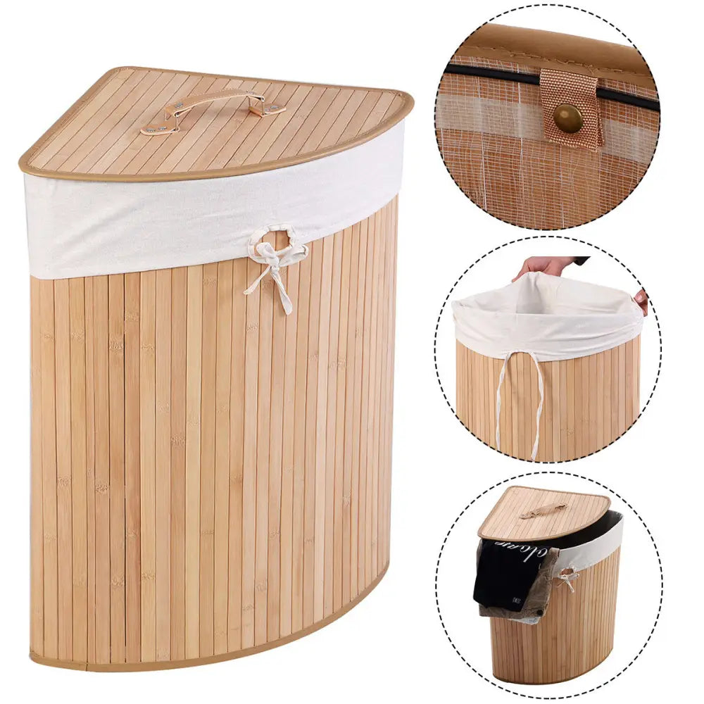 Corner Bamboo Hamper Laundry Basket - Natural - Laundry Baskets
