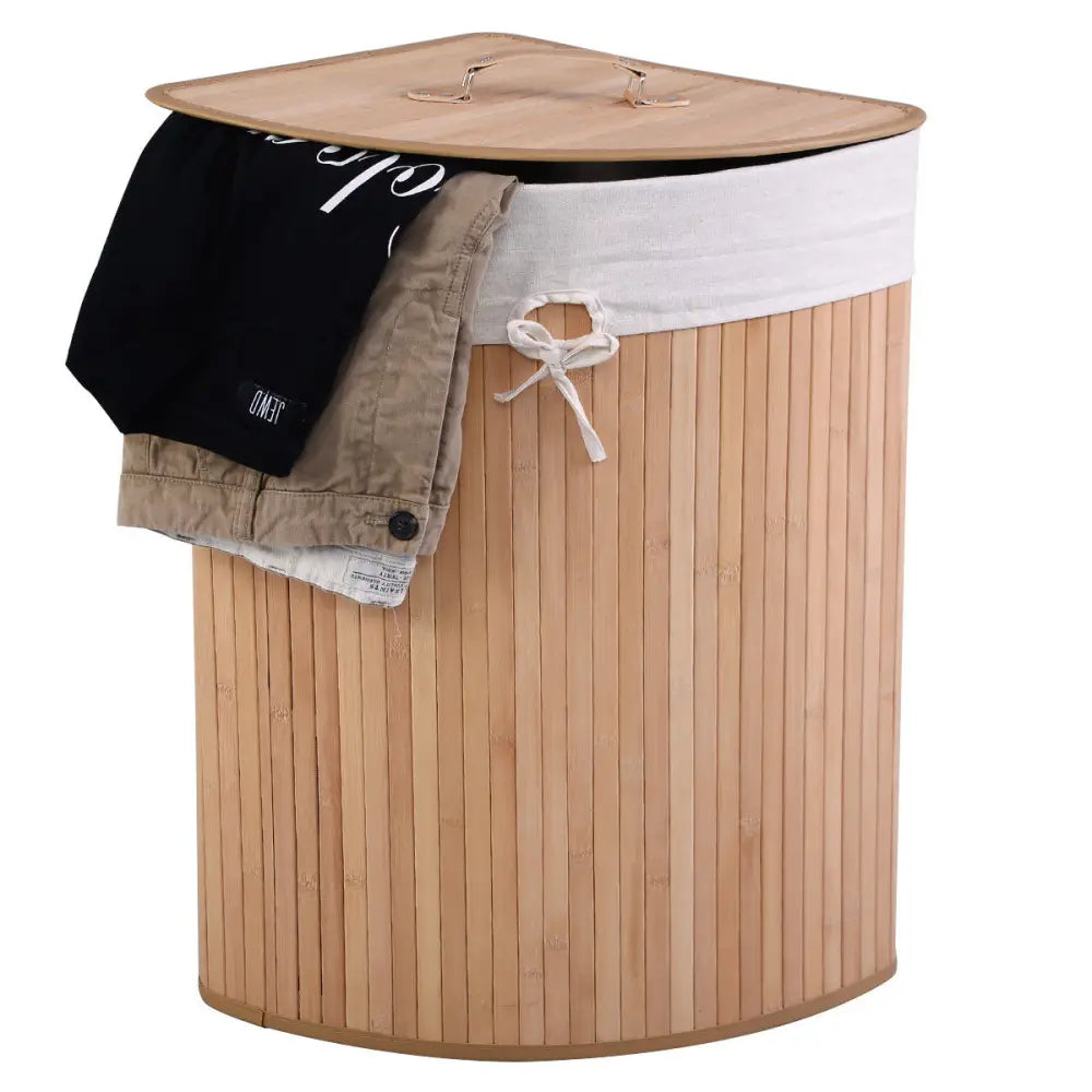 Corner Bamboo Hamper Laundry Basket - Natural - Laundry Baskets