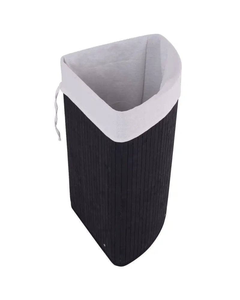 Corner Bamboo Hamper Laundry Basket with Lid and Removable Liner-Black - Black - Laundry Baskets