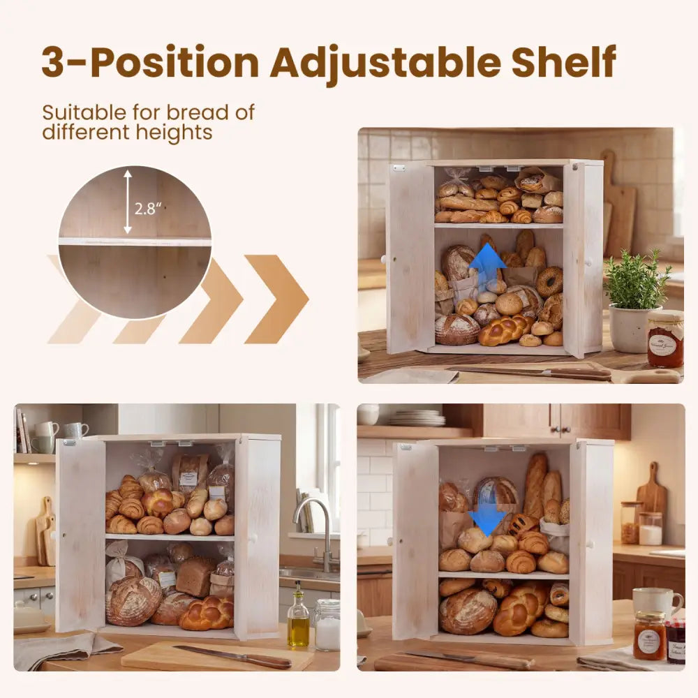 Corner Bread Box for Kitchen Counter Bamboo Double Layer Breadbox Organizer-White - White - Sideboards Cabinets &
