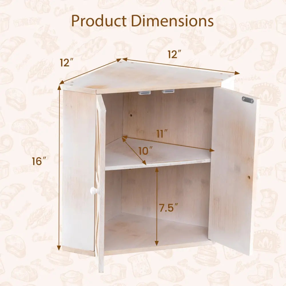 Corner Bread Box for Kitchen Counter Bamboo Double Layer Breadbox Organizer-White - White - Sideboards Cabinets &