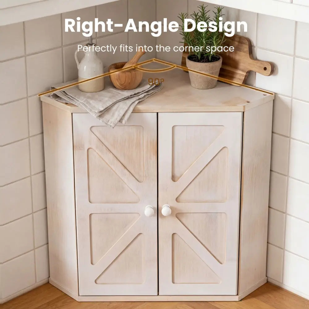 Corner Bread Box for Kitchen Counter Bamboo Double Layer Breadbox Organizer-White - White - Sideboards Cabinets &