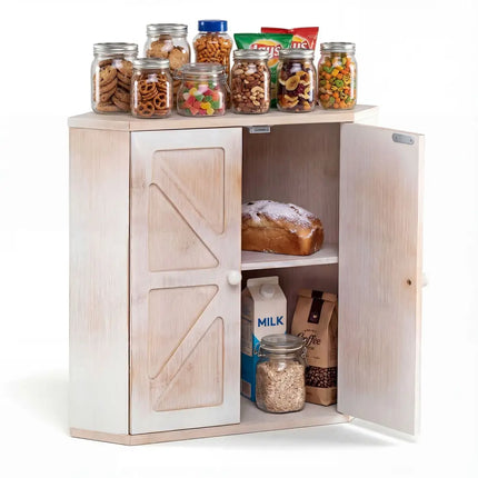 Corner Bread Box for Kitchen Counter Bamboo Double Layer Breadbox Organizer-White - White - Sideboards Cabinets &