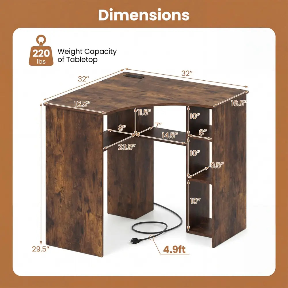 Corner Computer Desk Triangle Home Office Desk with Adjustable Shelf and Arc-Shaped Profile-Rustic Brown - Rustic Brown