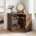 Corner Computer Desk Triangle Home Office Desk with Adjustable Shelf and Arc-Shaped Profile-Rustic Brown - Rustic Brown