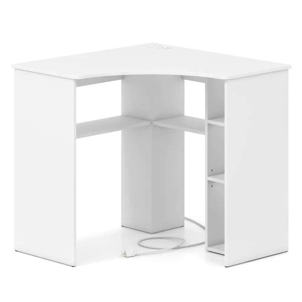 Corner Computer Desk Triangle Home Office Desk with Adjustable Shelf and Arc-Shaped Profile-White - White - Corner Desks