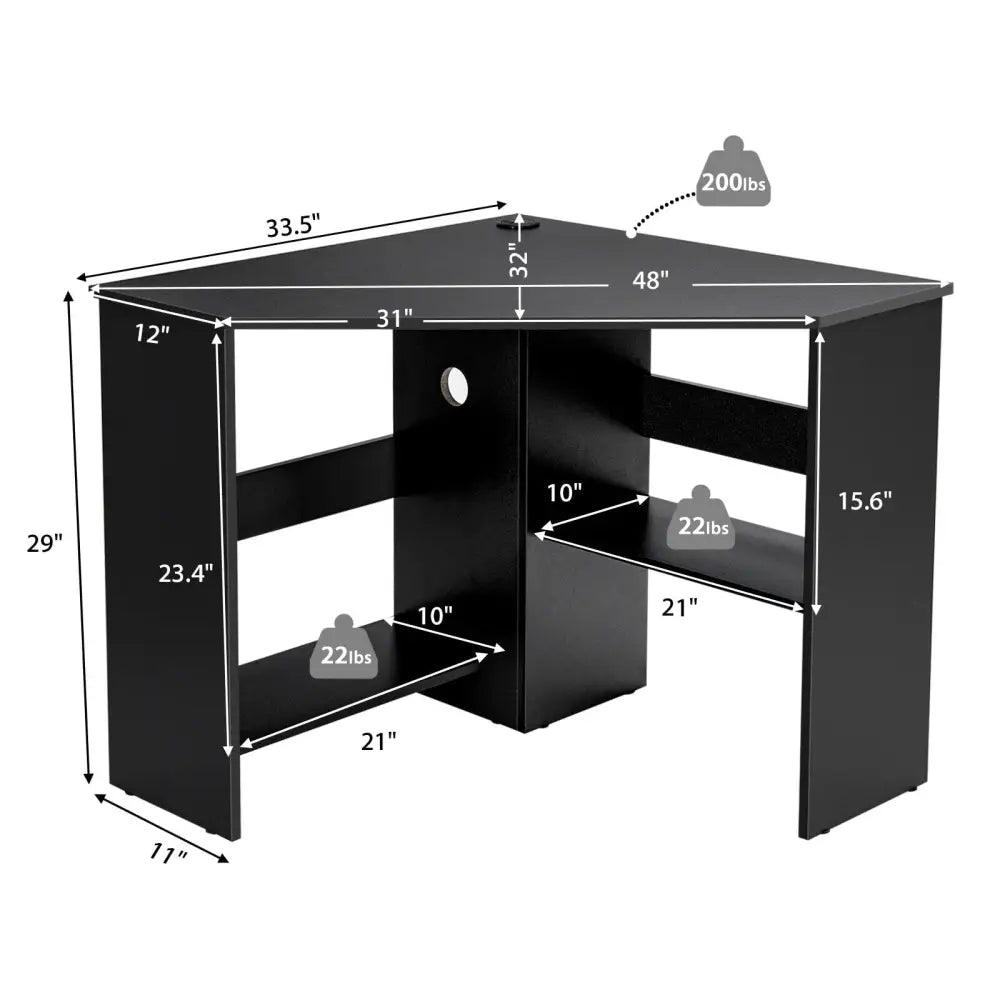 Corner Computer Desk Triangle Writing Workstation with Storage Shelf-Black - Black - Corner Desks