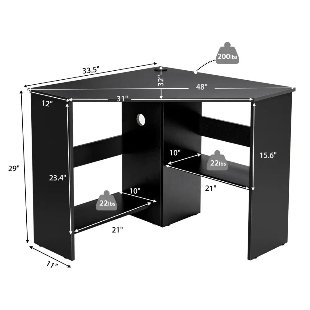 Corner Computer Desk Triangle Writing Workstation with Storage Shelf-Black - Black - Corner Desks