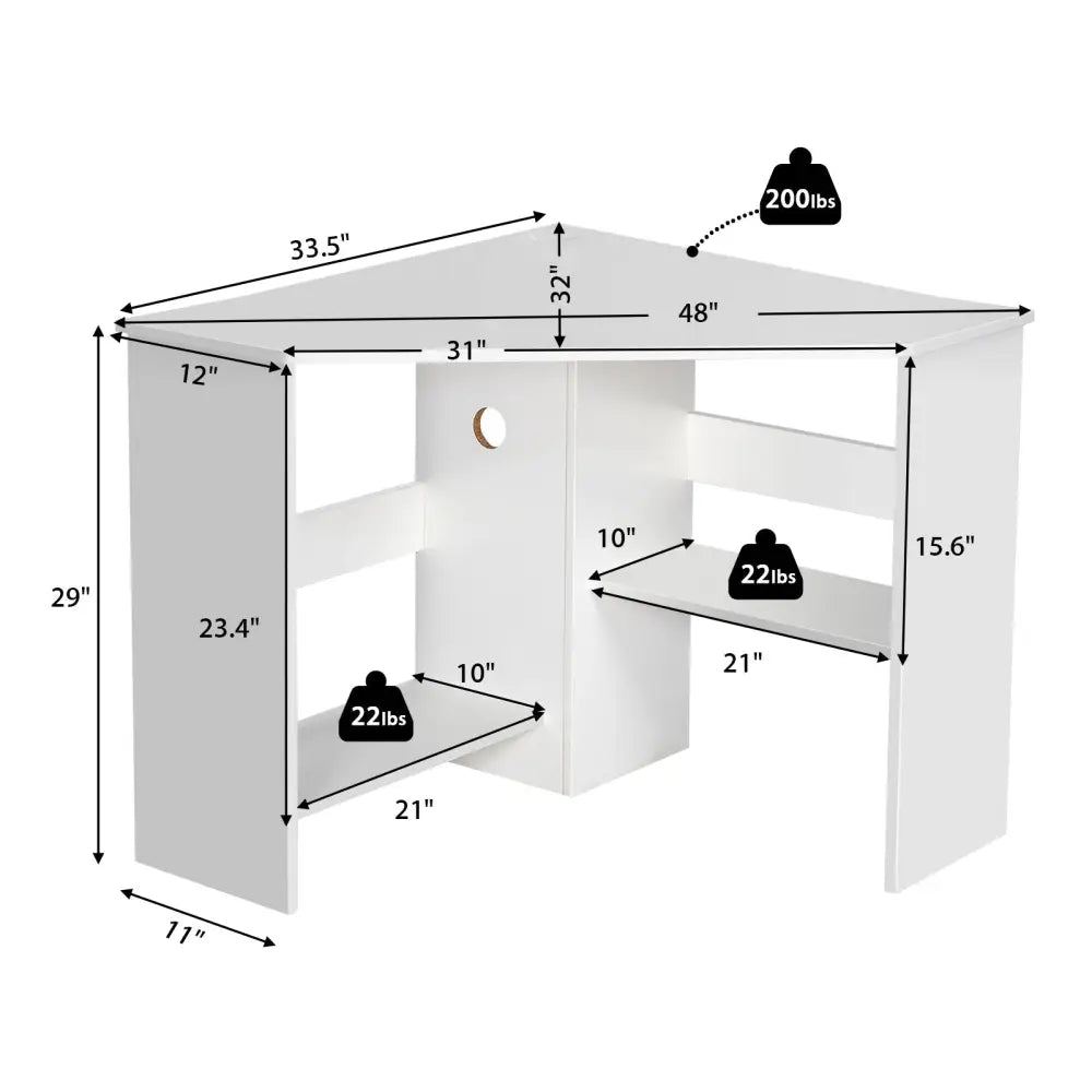 Corner Computer Desk Triangle Writing Workstation with Storage Shelf-White - White - Corner Desks