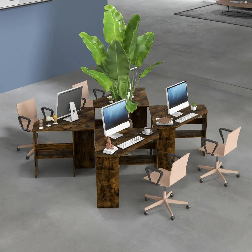 Corner Computer Desk Triangle Writing Workstation with Storage Shelf-Rustic Brown - Rustic Brown - Corner Desks