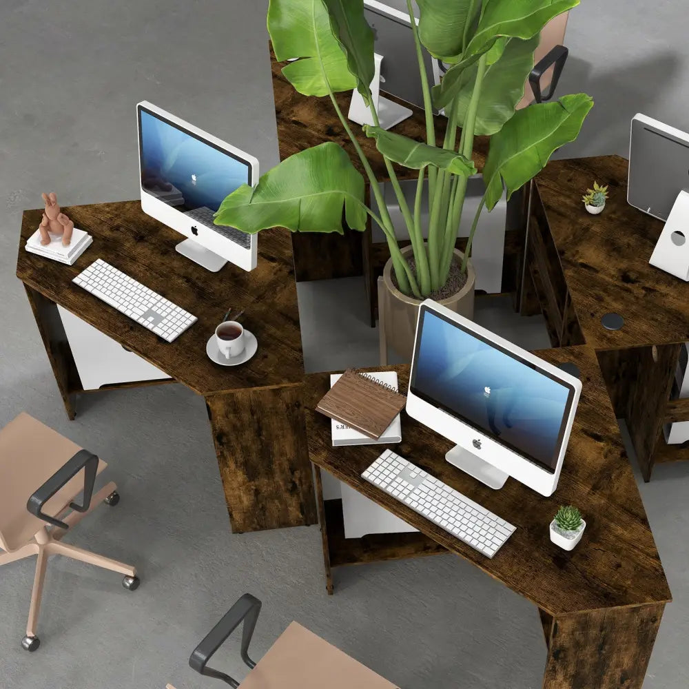 Corner Computer Desk Triangle Writing Workstation with Storage Shelf-Rustic Brown - Rustic Brown - Corner Desks