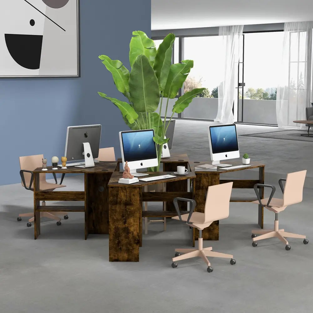 Corner Computer Desk Triangle Writing Workstation with Storage Shelf-Rustic Brown - Rustic Brown - Corner Desks