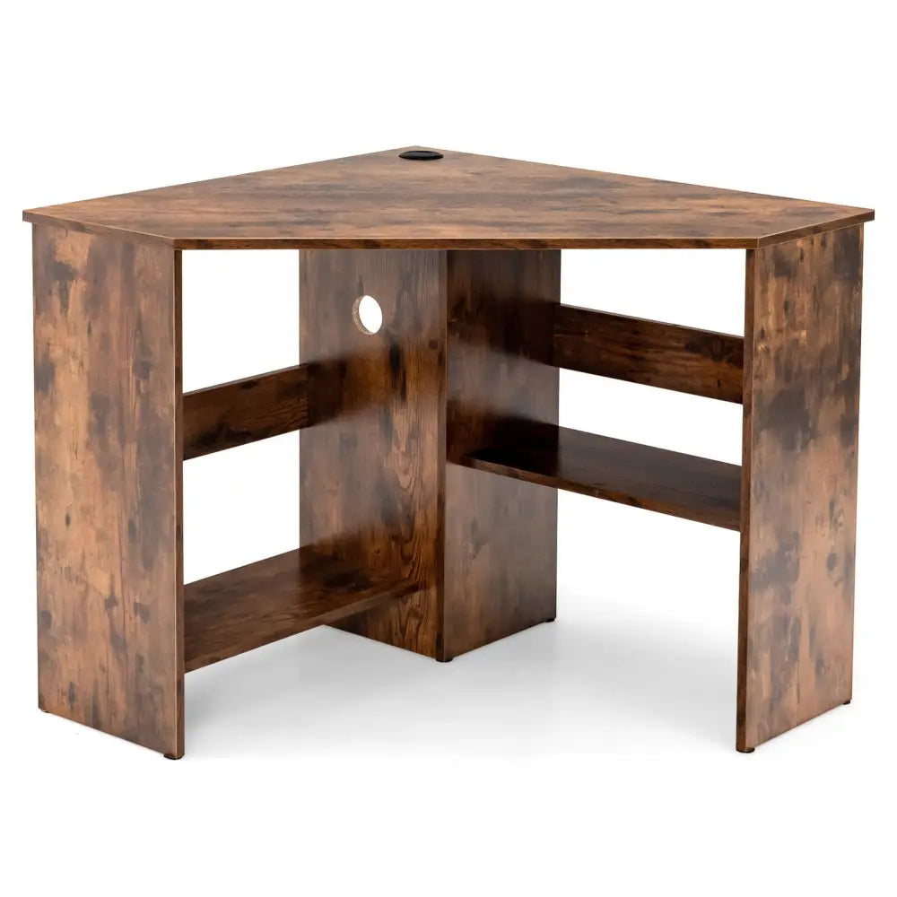 Corner Computer Desk Triangle Writing Workstation with Storage Shelf-Rustic Brown - Rustic Brown - Corner Desks