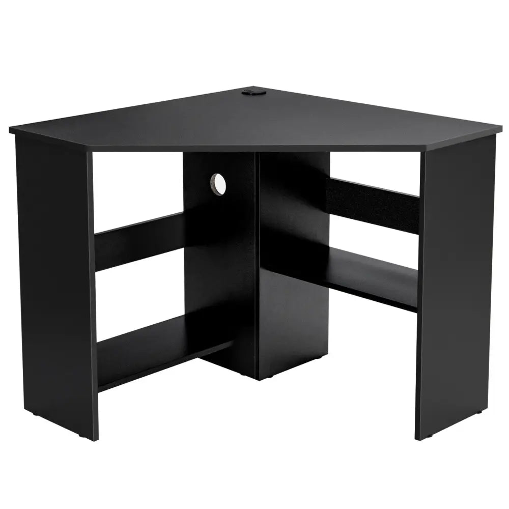 Corner Computer Desk Triangle Writing Workstation with Storage Shelf-Black - Black - Corner Desks