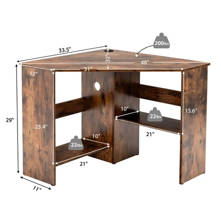 Corner Computer Desk Triangle Writing Workstation with Storage Shelf-Rustic Brown - Rustic Brown - Corner Desks