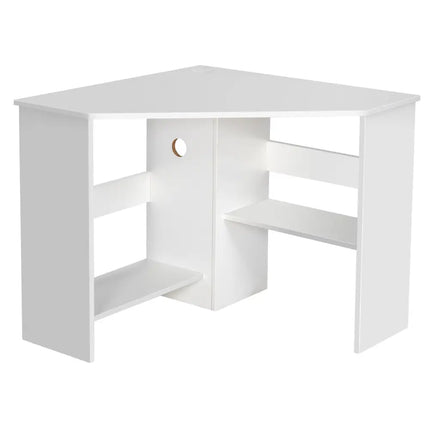 Corner Computer Desk Triangle Writing Workstation with Storage Shelf-White - White - Corner Desks