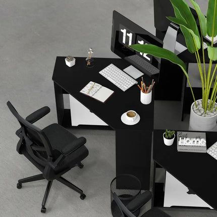 Corner Computer Desk Triangle Writing Workstation with Storage Shelf-Black - Black - Corner Desks